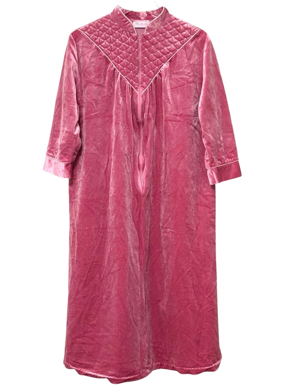 Vintage Heather Collection Velvet Velour Robe Quilted Pink Housecoat Medium